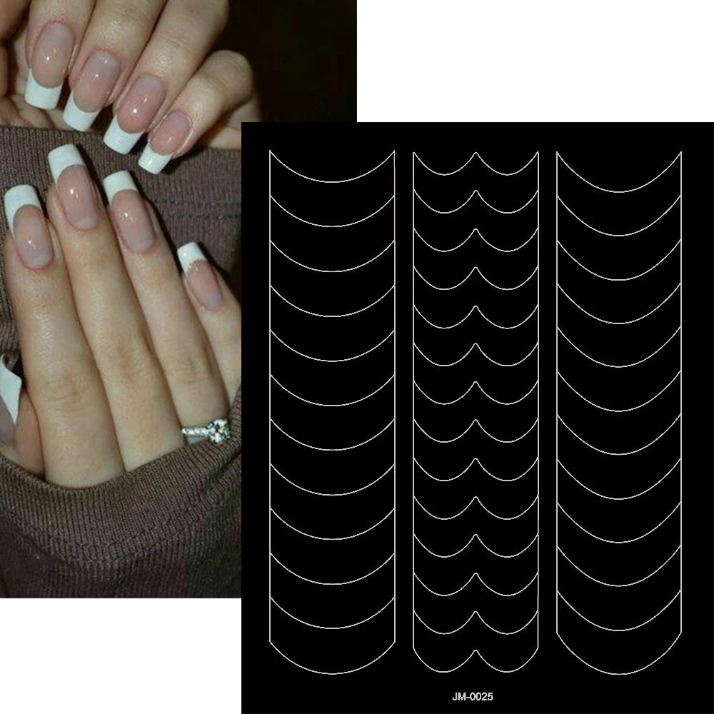 3D Airbrush Stencils Nail Stickers for French Tips Self-adhesive Wavy Lines Strips Nail Decals French Tips Guide Tool Nail Decor