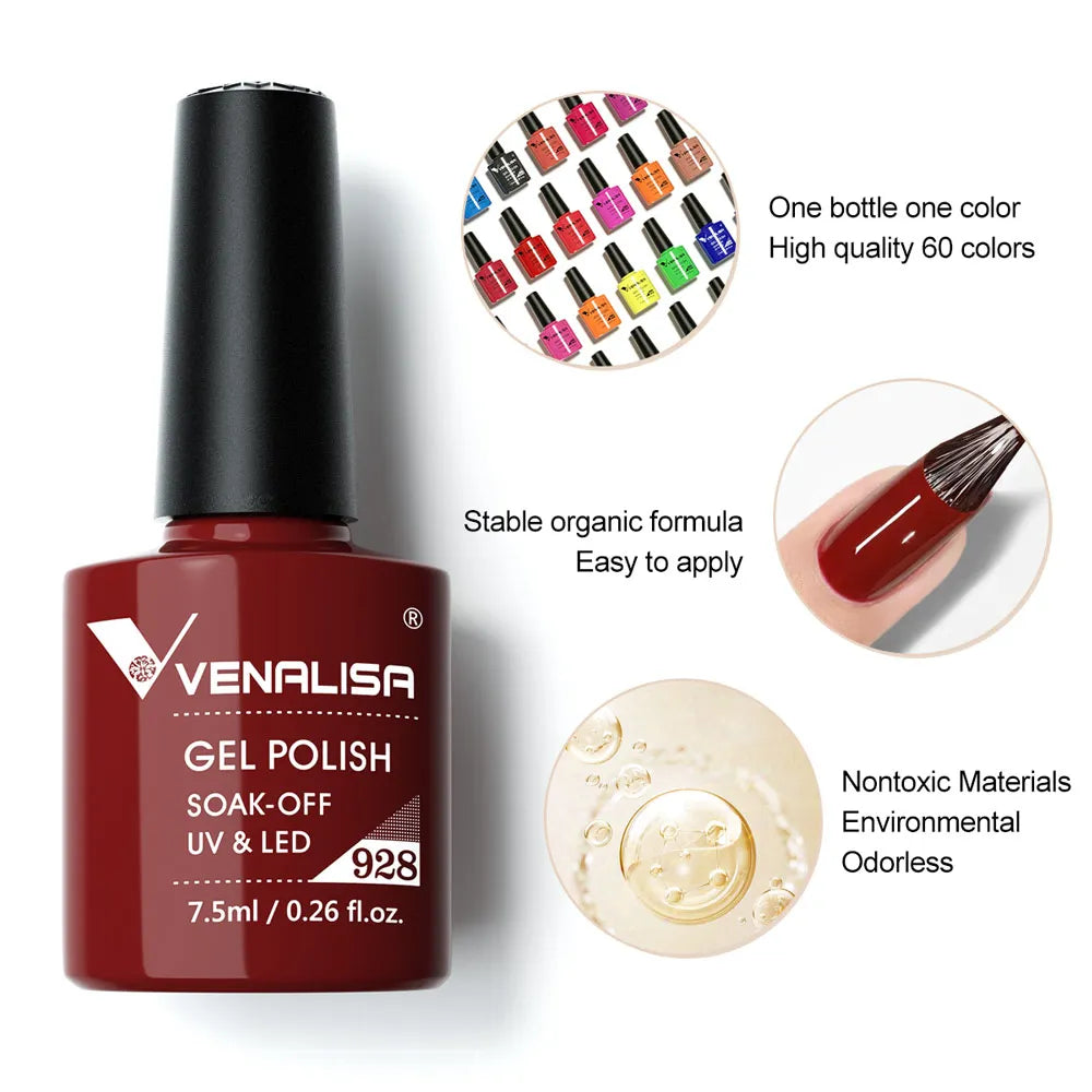 VENALISA Nail Gel Polish Semi Permanent Gellack Nail Art Salon TPO Free Glitter 7.5ml Soak off Organic UV LED Nail Gel Varnish