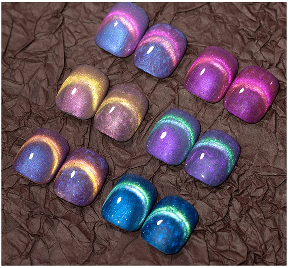 PUENTE 6pcs/set Aurora Shell Thread Cat Magnetic Gel Nail Polish 9D Aurora Glitter Pearl Cat Eye Soak Off UV Nail Art Varnish