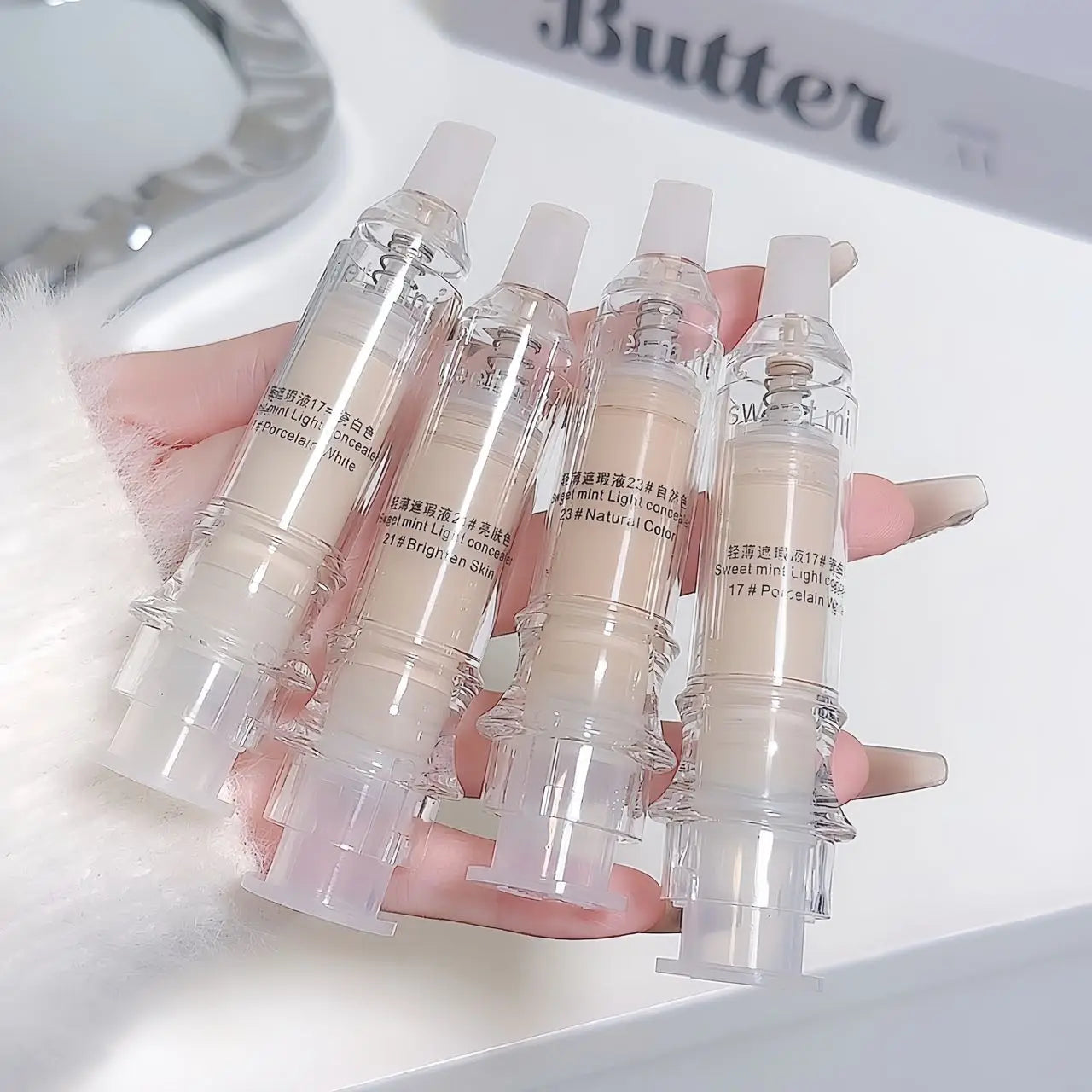 Porcelain White Light Concealer Pen Full Coverage Cover Dark Circles Acne Pores Press Concealer Matte Foundation Cream Cosmetic