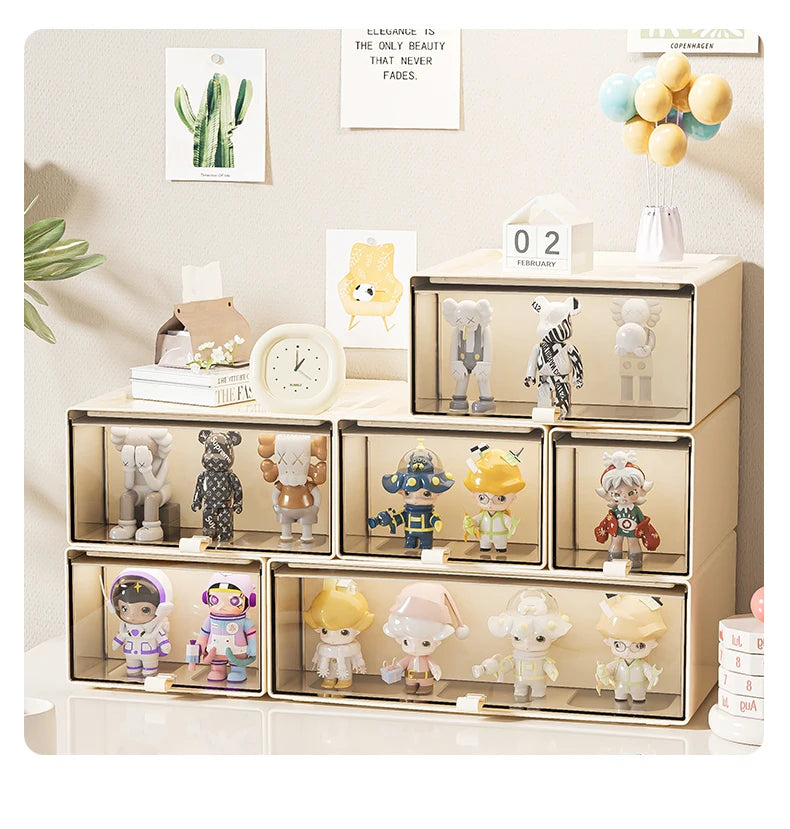 Storage Box with Drawers – Desktop Organizer, Display Case for Collectibles, Office Storage ContainerCustomizable Combination