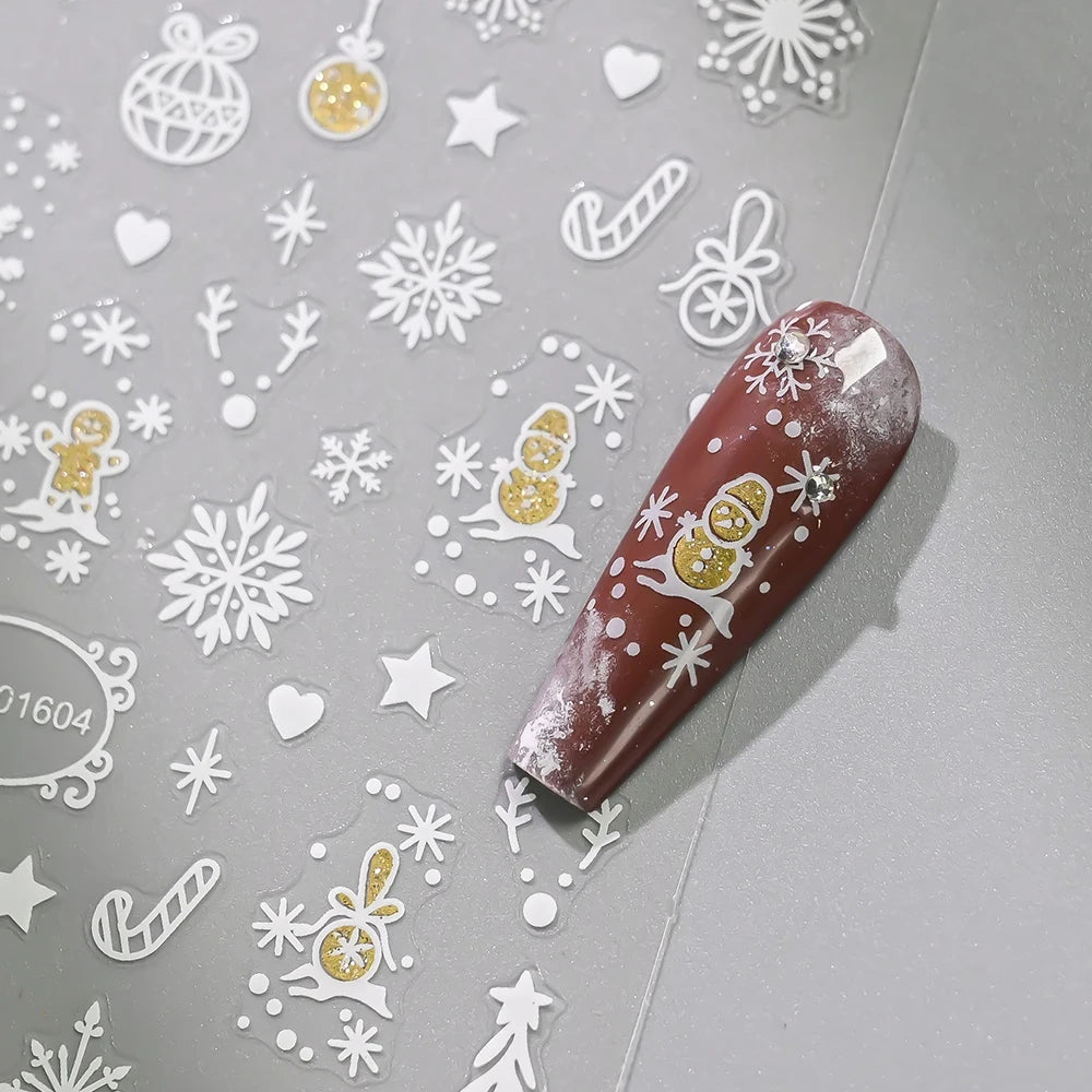 12pcs Christmas Golden Glitter Nail Stickers - Sparkling White Snowflakes, Christmas Trees Winter Nail Decoratio Manicure Decals