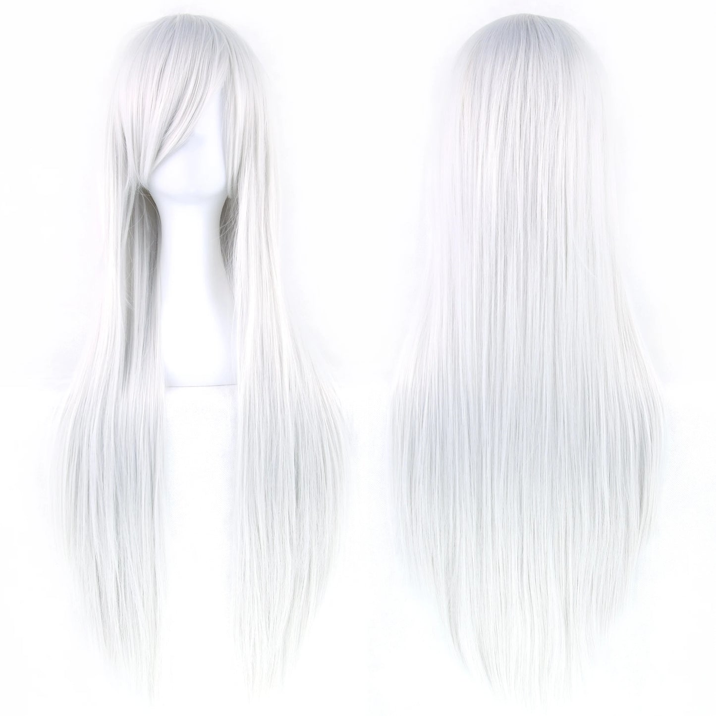 Soowee 80cm Long Synthetic Hair White Purple Cosplay Wigs Party Black Hair Straight Wig Hairpiece for Women