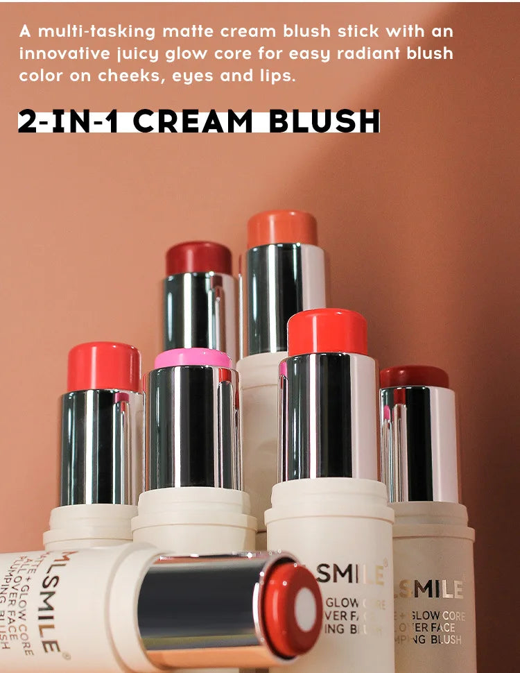 Multi-Tone Creamy Blush Stick Makeup Long-Lasting Waterproof Simple High-End Lip Cheek Tint High Pigment Hydrating Pink Blusher