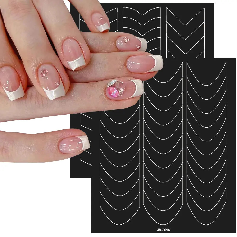 3D Airbrush Stencils Nail Stickers for French Tips Self-adhesive Wavy Lines Strips Nail Decals French Tips Guide Tool Nail Decor