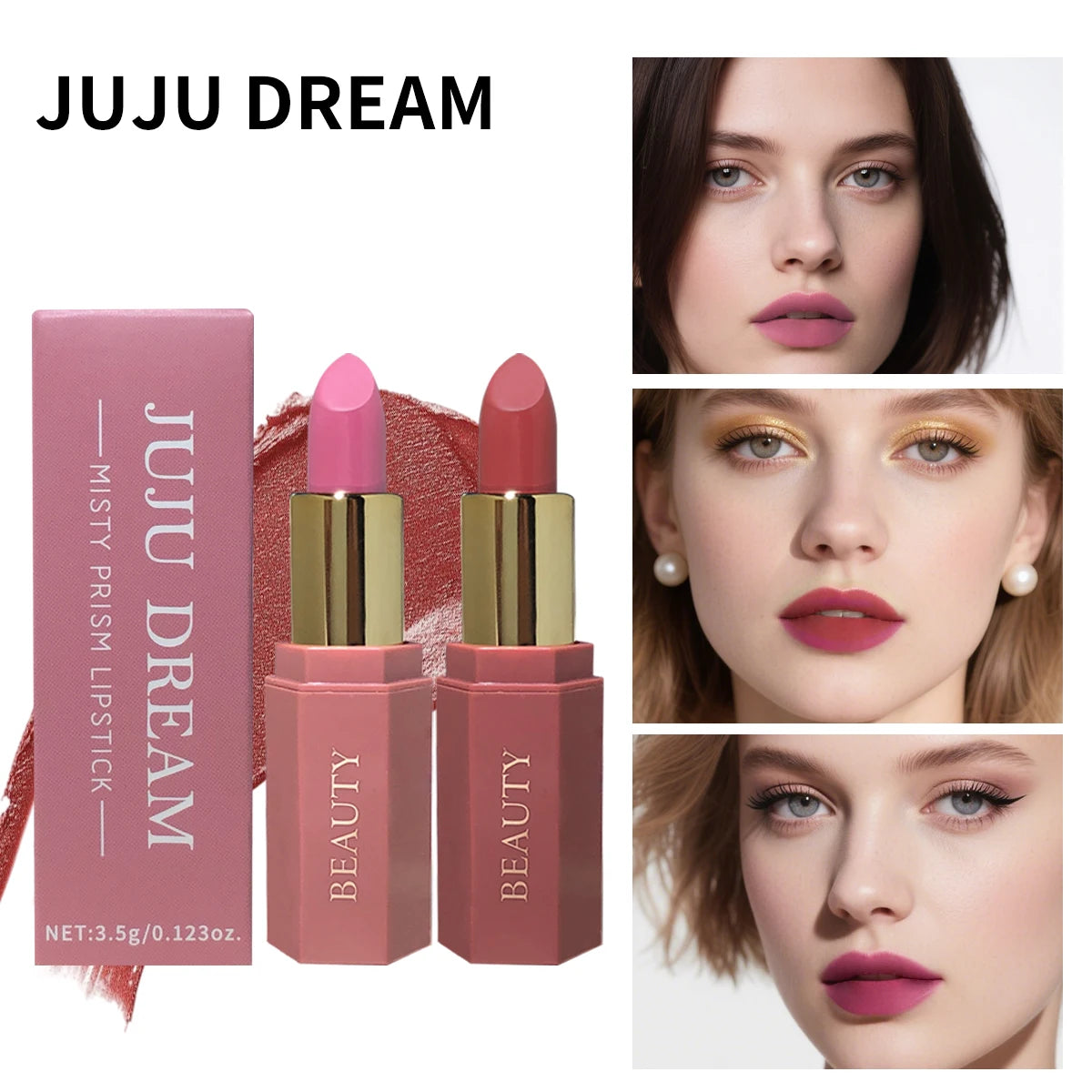 JUJU DREAM Six-color matte lipstick, non-fading non-stick cup, long-lasting velvet luster, matte lipstick waterproof lipstick