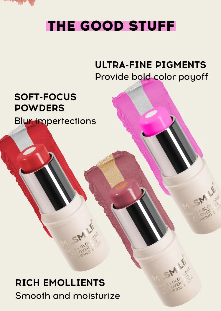 Multi-Tone Creamy Blush Stick Makeup Long-Lasting Waterproof Simple High-End Lip Cheek Tint High Pigment Hydrating Pink Blusher