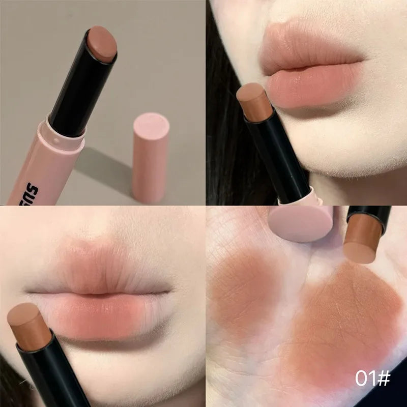 1Pc Moisturizing Velvet Matte Lipstick Hazelnut Mousse Long Waterproof Light Natural Warm Brown Red Toned Lip Tint Make Up Stain