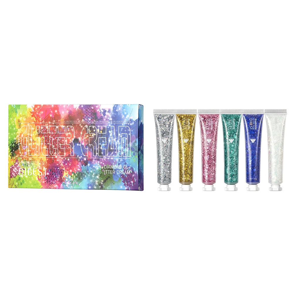 6 Colors Holographic Body Glitter Gel Set Christmas Party Makeup Face Eye Lips Hair Nail Cosmetic Festival Glitter Eyeshadow