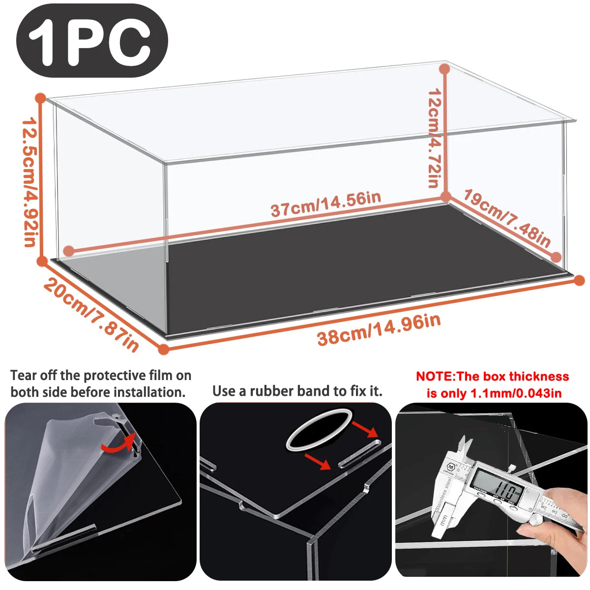 1:14 Scale Transparent Acrylic Display Box, Suitable for Protection and Display of Small Collections of Toy Car Model Building Blocks (Inner Circle Size 37X19X12Cm)
