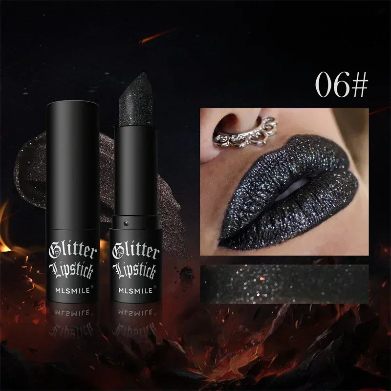 MLSMILE Multi-Color Non-stick Cup Matte Lipstick Lasting Easy Color Black Diamond Lipstick Shimmer Lip Gloss Dark Halloween Look