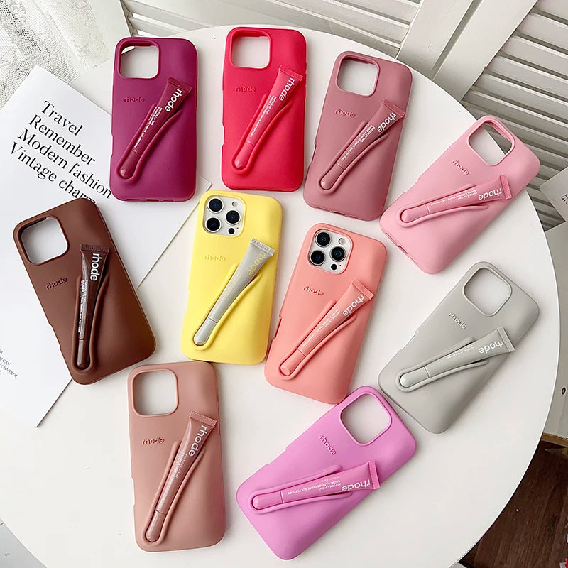 Hot Lemontini Phone Case for IPhone 11 12 13 14 15 16 17 Pro Max Plus 17 Air Lip Gloss Holder Silicone Matte Lipstick with Box