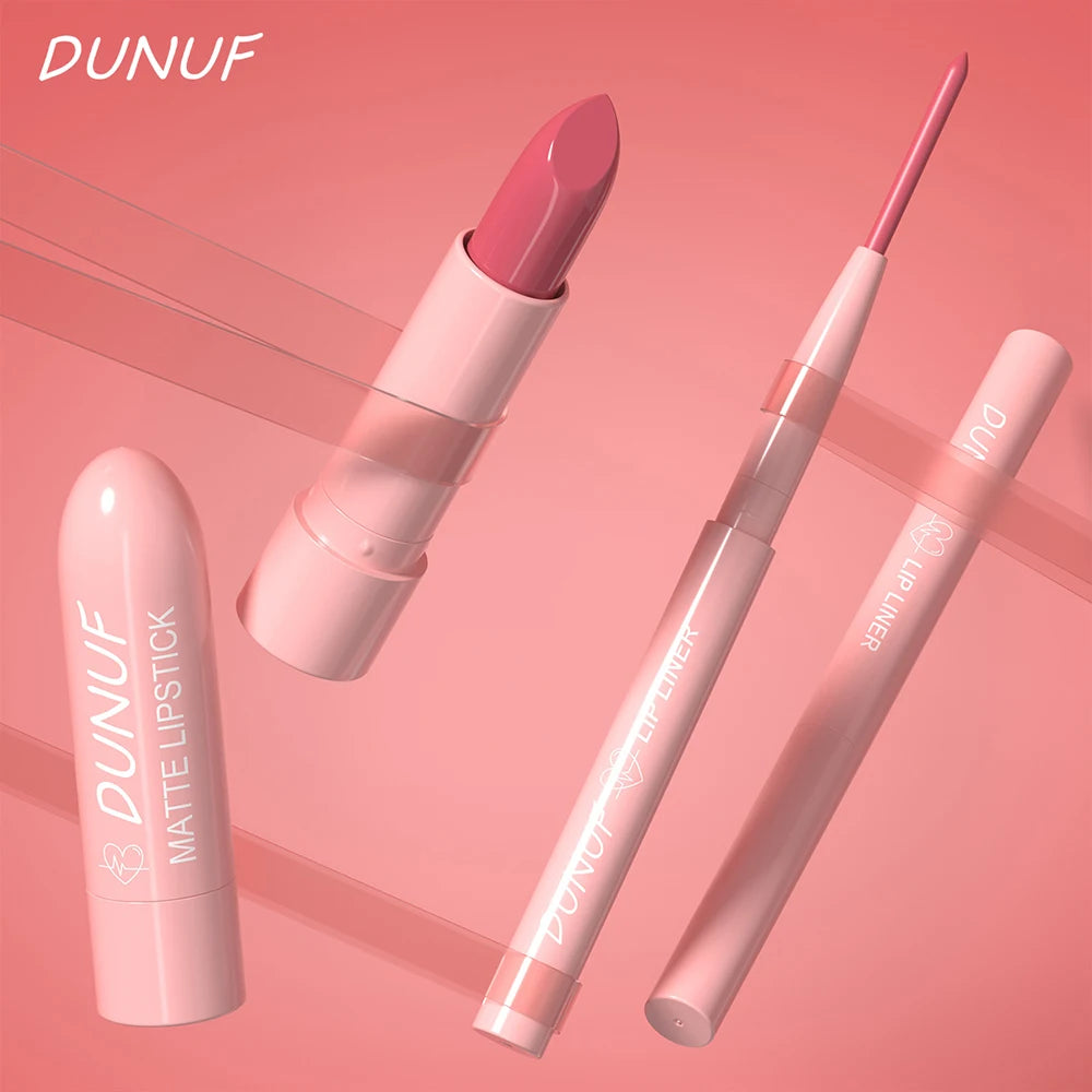 Red Brown Matte Lipstick Lip Liner Set Waterproof Long Lasting Hydrating Non Sticky Contour Lip Makeup