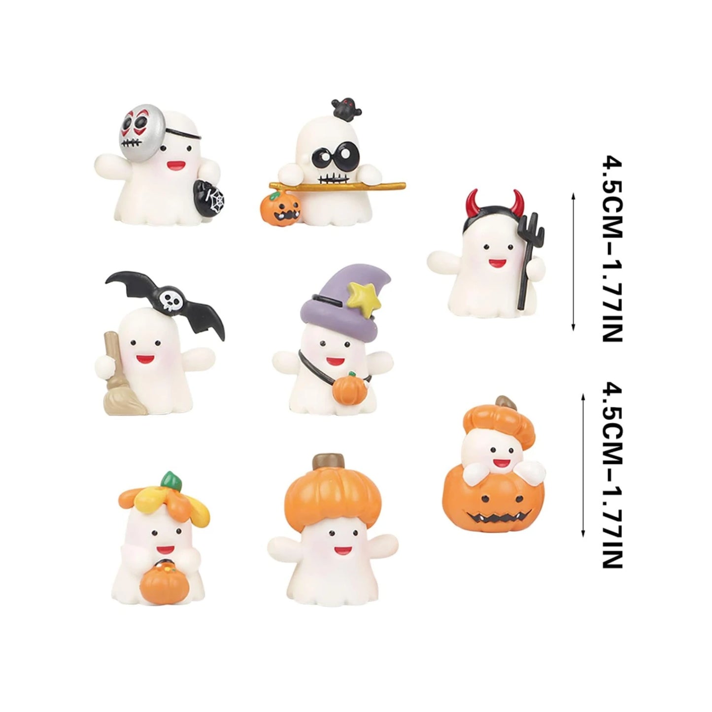 8PCS Halloween Miniature Figurines Cartoon Cute Devil Ghost Pumpkin Micro Ornaments Kit Festival Party Home Decoration Crafts