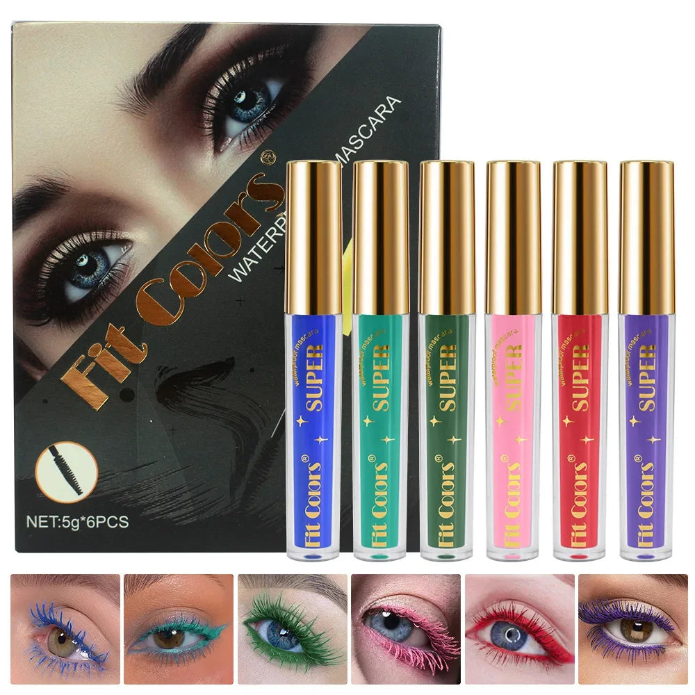 6 Color/Set Colored Mascara Cream Blue Green Lasting Waterproof Mascara Curling Eyelashes Thick Curl 3D Non-smudding Mascara