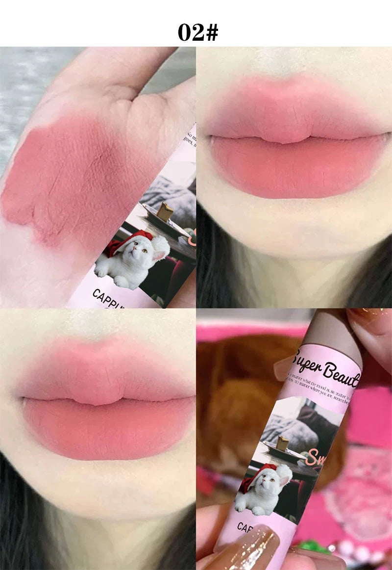 1PC/3PC Lovely Cat Collage Lipgloss Long Lasting Matte Lipstick Lip Makeup Tint Nude Red Lipgloss Waterproof Lipstick Cosmetics