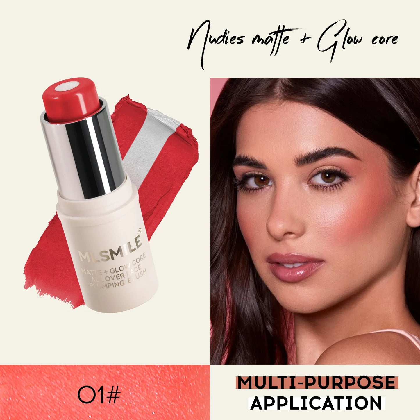 Multi-Tone Creamy Blush Stick Makeup Long-Lasting Waterproof Simple High-End Lip Cheek Tint High Pigment Hydrating Pink Blusher