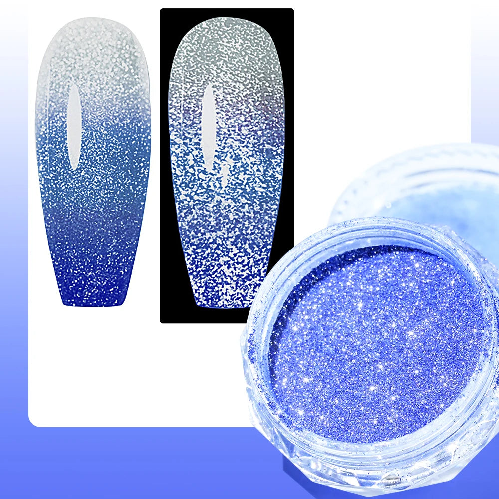 1Box Reflective Thermal Glitter Nail Powder Pink/Blue Temperature Color Change Chrome Pigment Shinning Nail Art Glitter Dust #FT