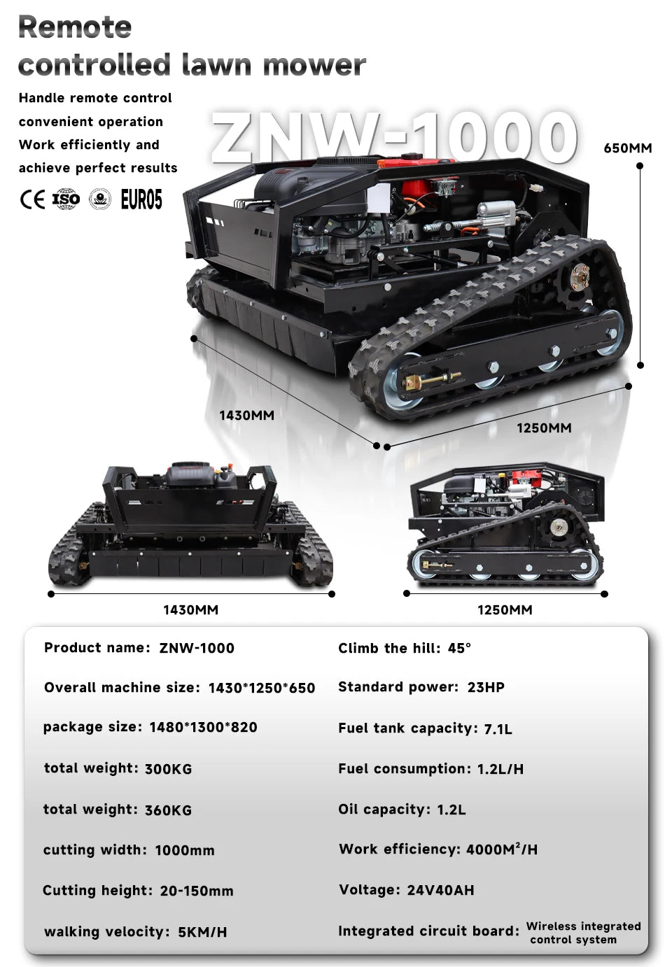 4000㎡/H High-efficiency intelligent remote control lawn mower is easy to operate and can easily cope with complex terrain