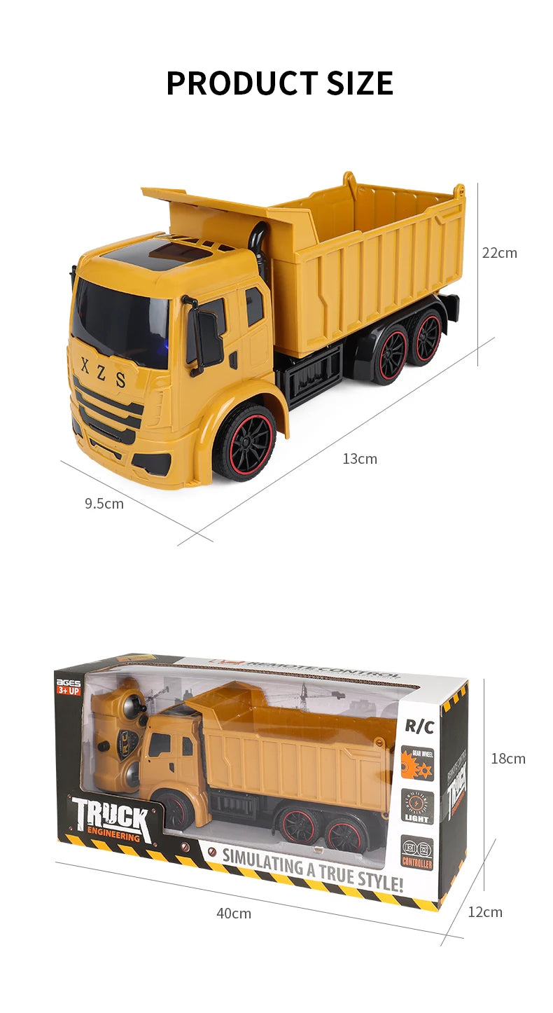 ZWN 2.4G Remote Control Excavator Dump Truck RC Model Car Toy Professional Alloy Plastic Simulation Construction Vehicle for Kid
