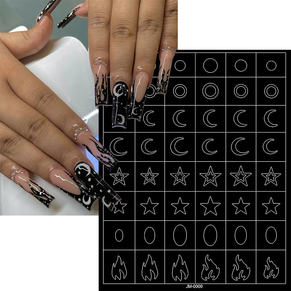 3D Airbrush Stencils Nail Stickers for French Tips Self-adhesive Wavy Lines Strips Nail Decals French Tips Guide Tool Nail Decor