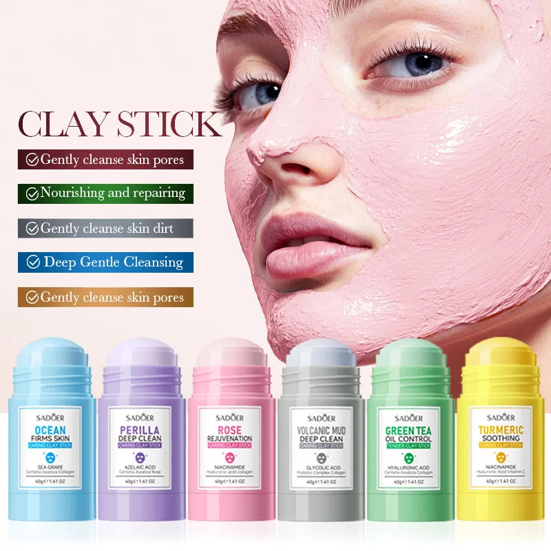 SADOER Green Tea Rose Face Masks Stick Clay Mask Shrink Pores Deep Blackhead Remover Facial Cleansing Moisturizing Facial Masks