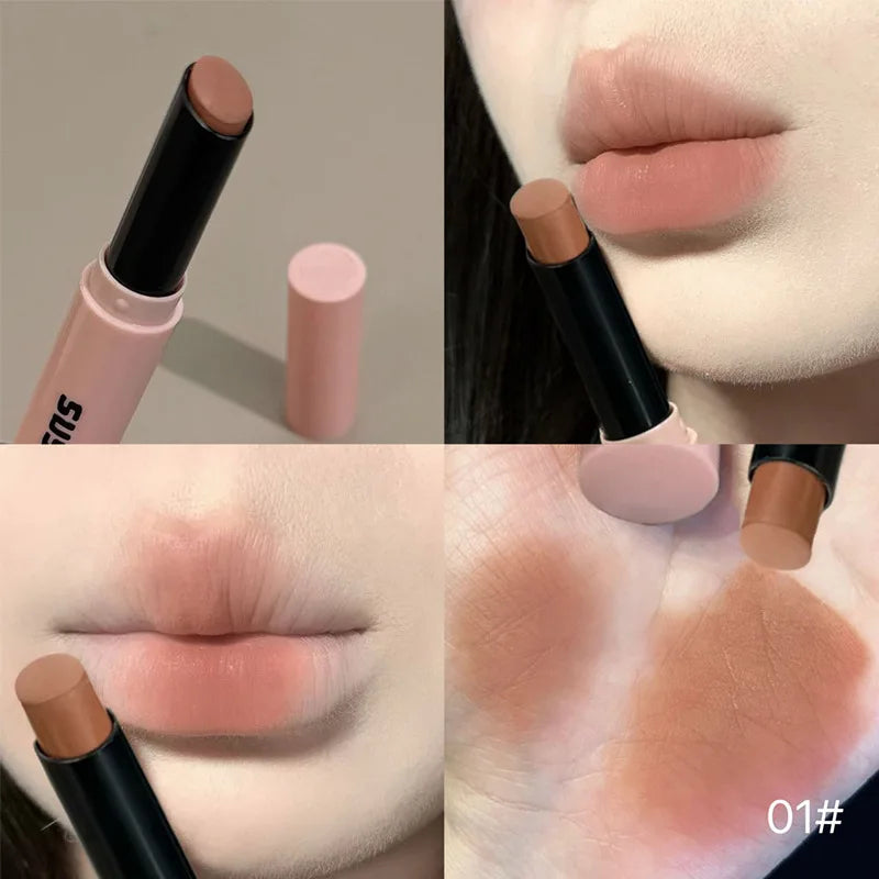 1Pc Moisturizing Velvet Matte Lipstick Hazelnut Mousse Long Waterproof Light Natural Warm Brown Red Toned Lip Tint Make Up Stain