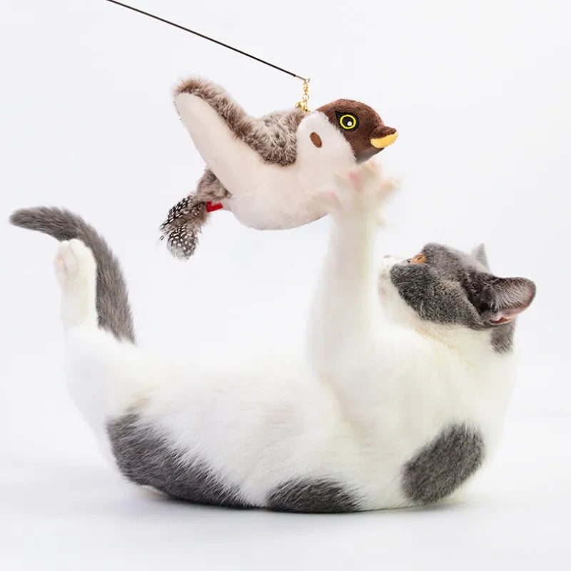 Simulated Bird Cat Toy Touch Sensitive Plush Toy Rechargeable Chirping Flapping Bird Cat Toy Touch Squeak Bird Plush Toy