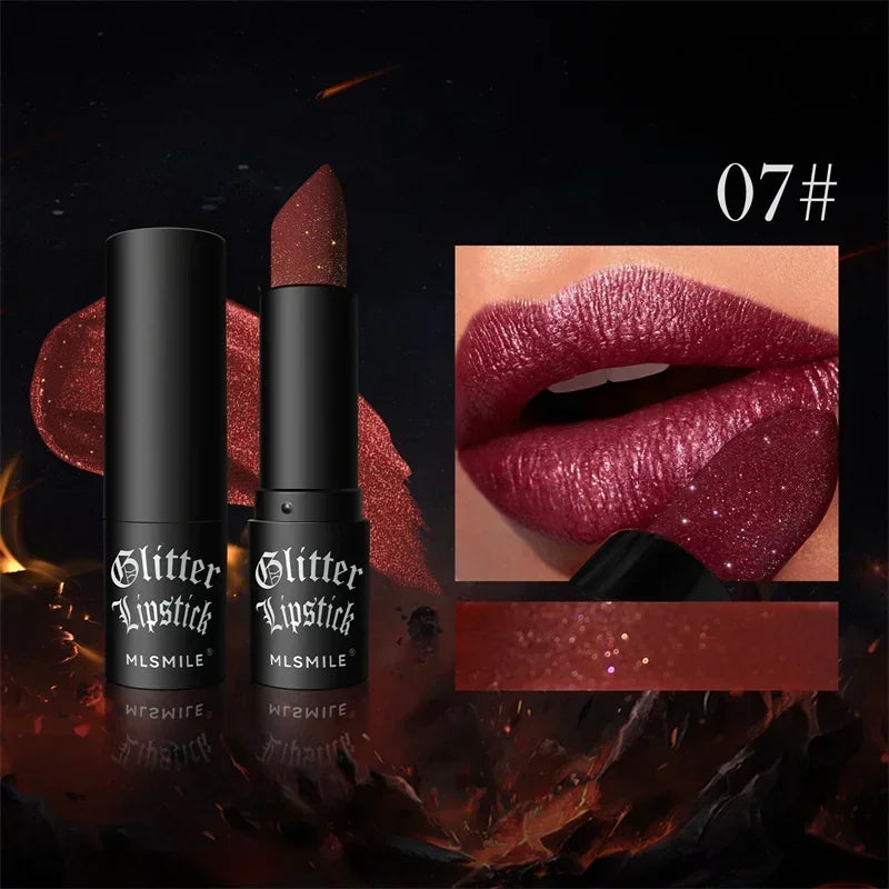 MLSMILE Multi-Color Non-stick Cup Matte Lipstick Lasting Easy Color Black Diamond Lipstick Shimmer Lip Gloss Dark Halloween Look