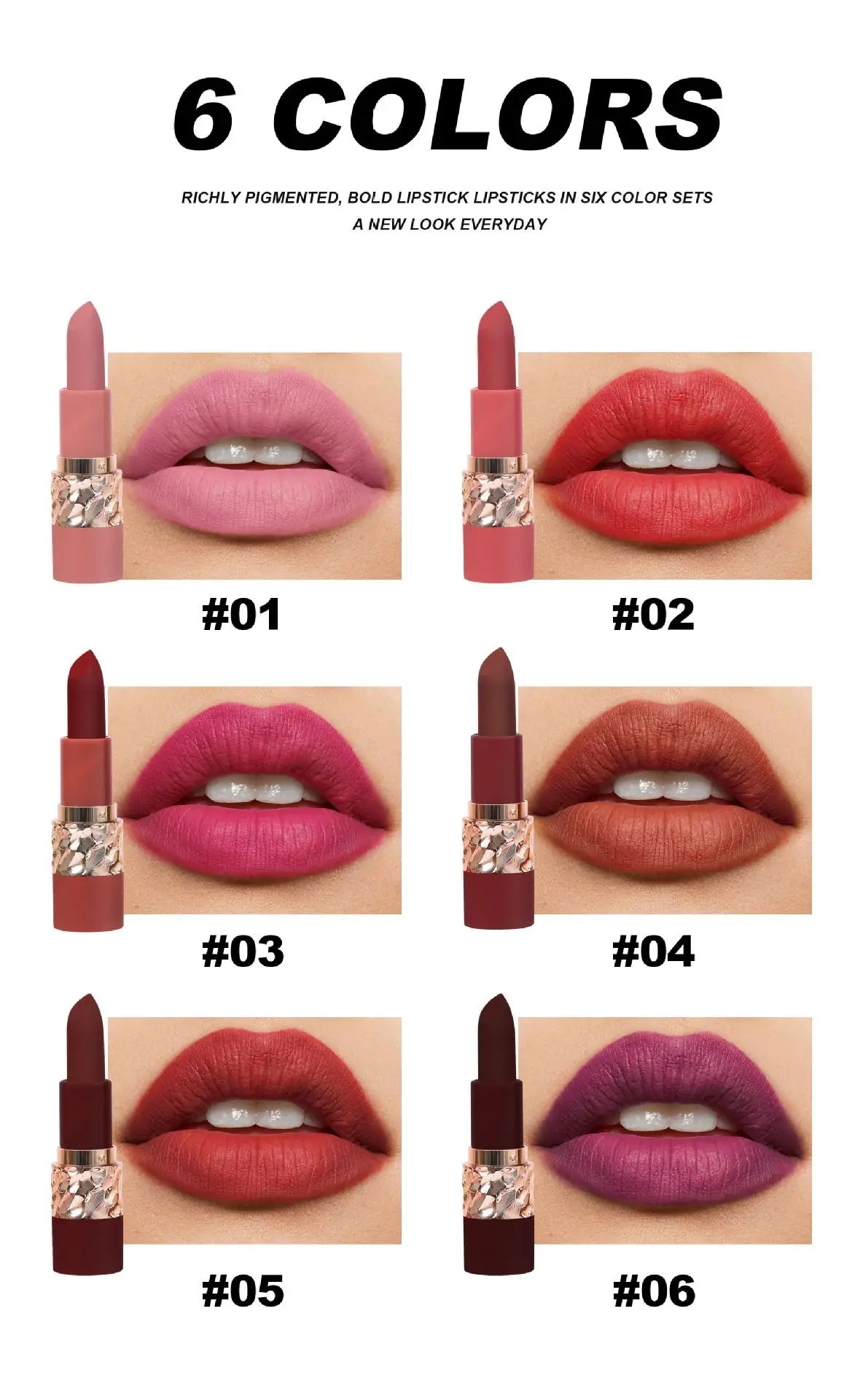 6PCS Velvet Matte Lipstick Set Highly Pigmented Long Lasting Non Drying Silky Smooth Lip Makeup Gift Box For Women