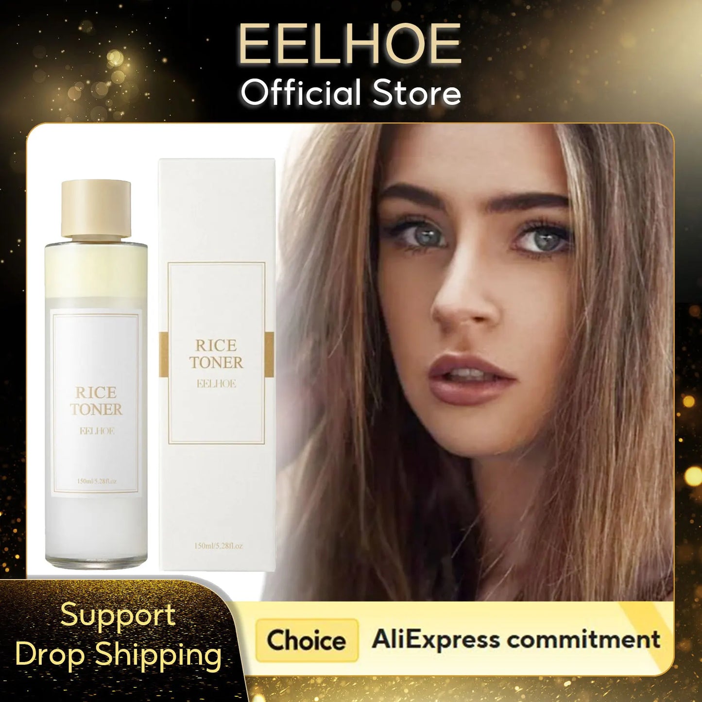 EELHOE Rice Toner Moisturizing Water Oil Control Smoothing Facial Wrinkles Shrink Pores Repair Skin Care Rice Water Toner 150ml