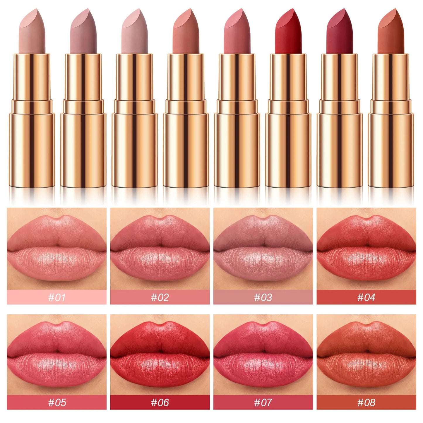 8-Colors Matte Lipstick Sexy Red Waterproof Lip Stick Long Lasting Smudge-free Classic Highly Pigmented Velvet Lip Tint Makeup