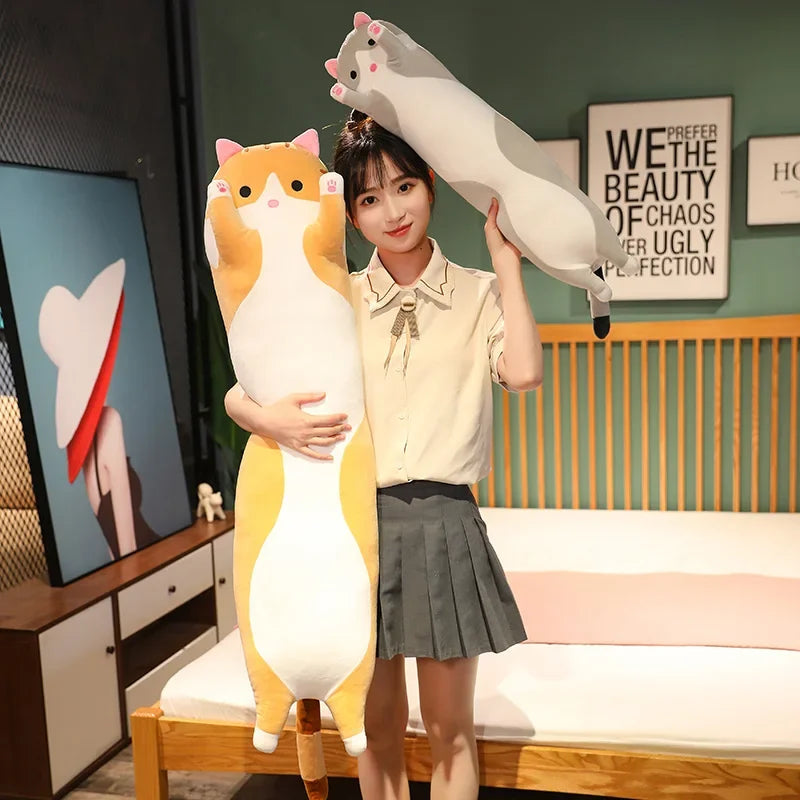 Cute  Cat Plush Toy Long Pink Brown Grey Sleeping Cats Leg Pillow Squishy Little Animal Doll Appeasing Plushie Gift