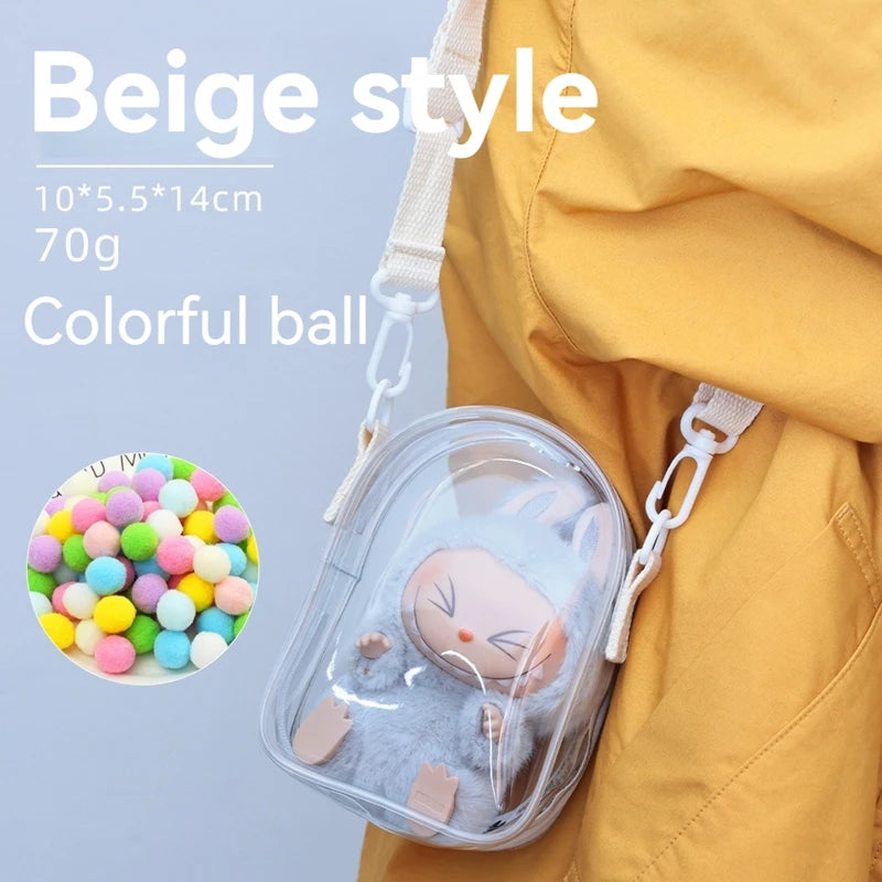Labubu Transparent Display Bag Protector Case For 15/17cm Labubu V2 Sitting Party Pvc Storage Bag Doll Outfit Accessories