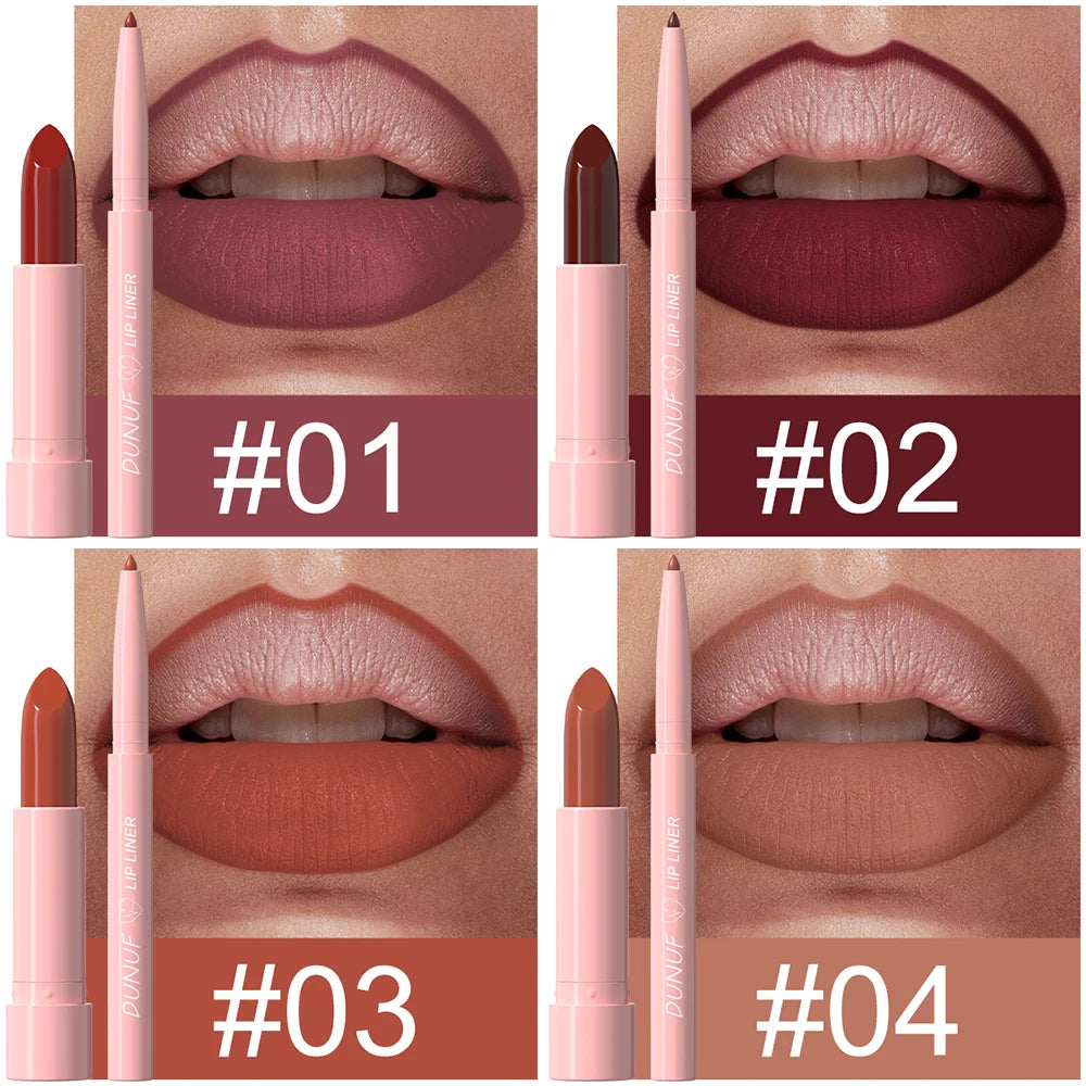 Red Brown Matte Lipstick Lip Liner Set Waterproof Long Lasting Hydrating Non Sticky Contour Lip Makeup