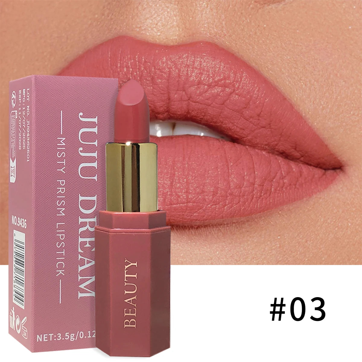 JUJU DREAM Six-color matte lipstick, non-fading non-stick cup, long-lasting velvet luster, matte lipstick waterproof lipstick