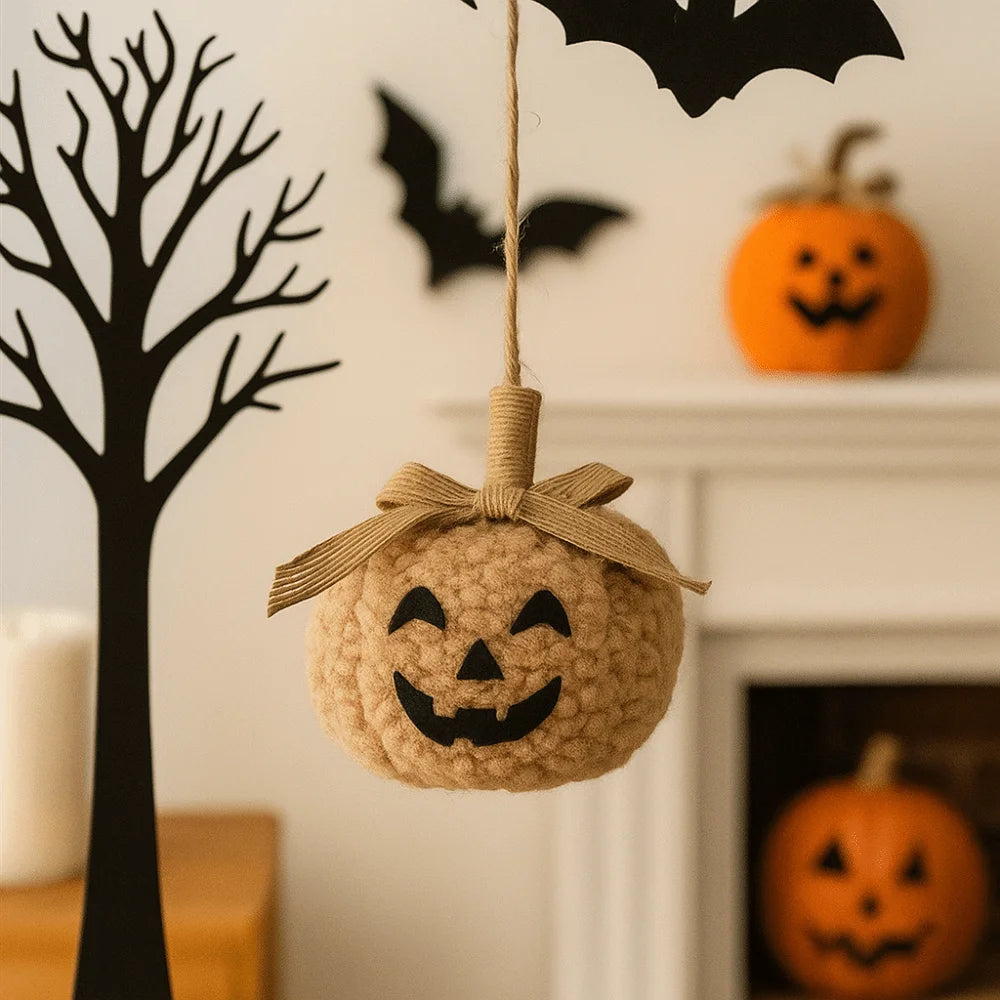 Funny Halloween Hanging Pendant Cute Soft Pumpkin Face Doll Ornament Flocking Fabric Pumpkin Halloween Decoration