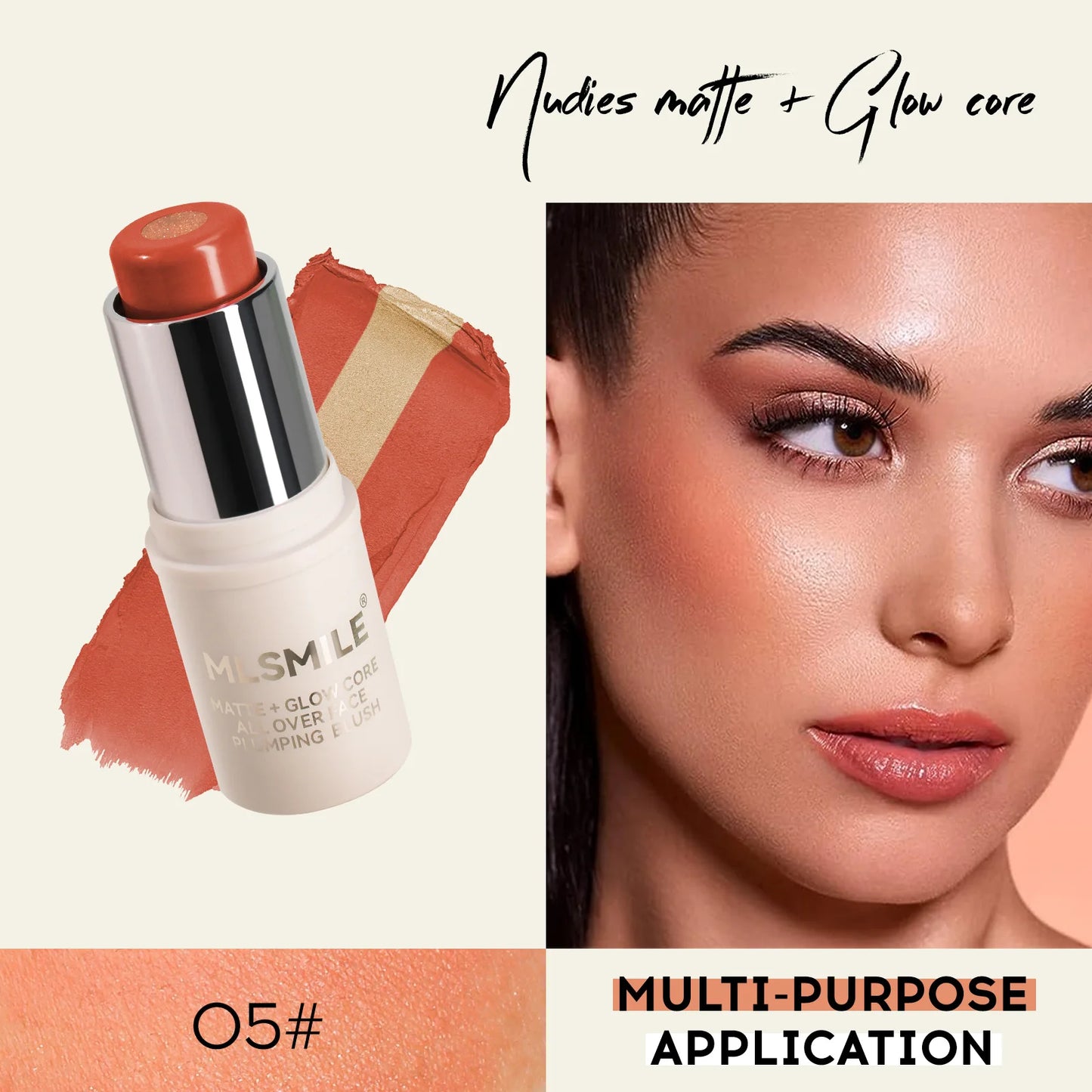 Multi-Tone Creamy Blush Stick Makeup Long-Lasting Waterproof Simple High-End Lip Cheek Tint High Pigment Hydrating Pink Blusher