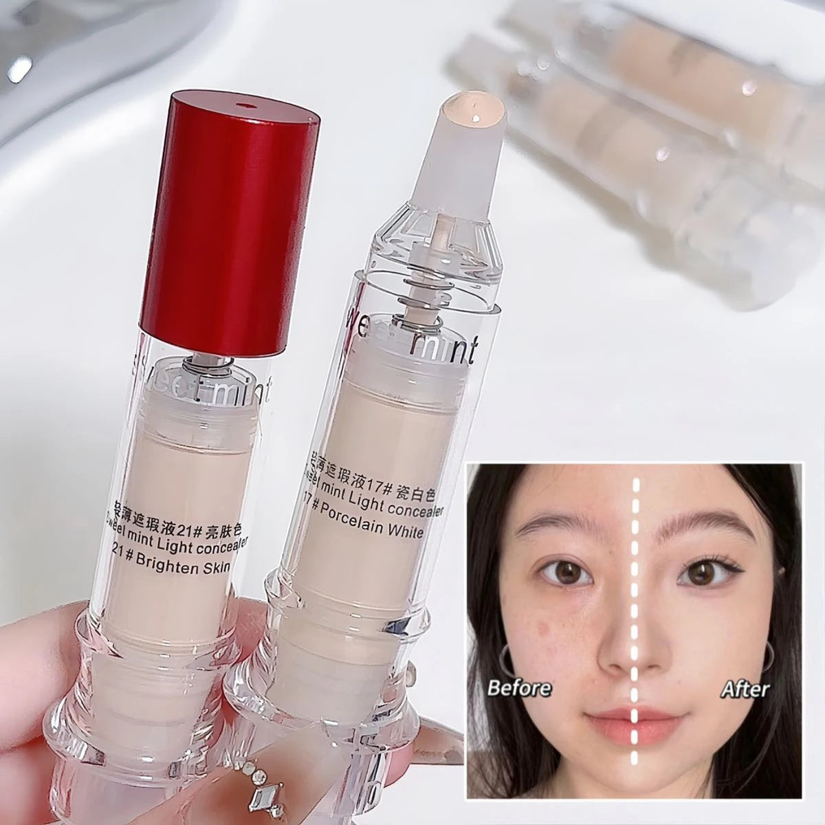 Porcelain White Light Concealer Pen Full Coverage Cover Dark Circles Acne Pores Press Concealer Matte Foundation Cream Cosmetic