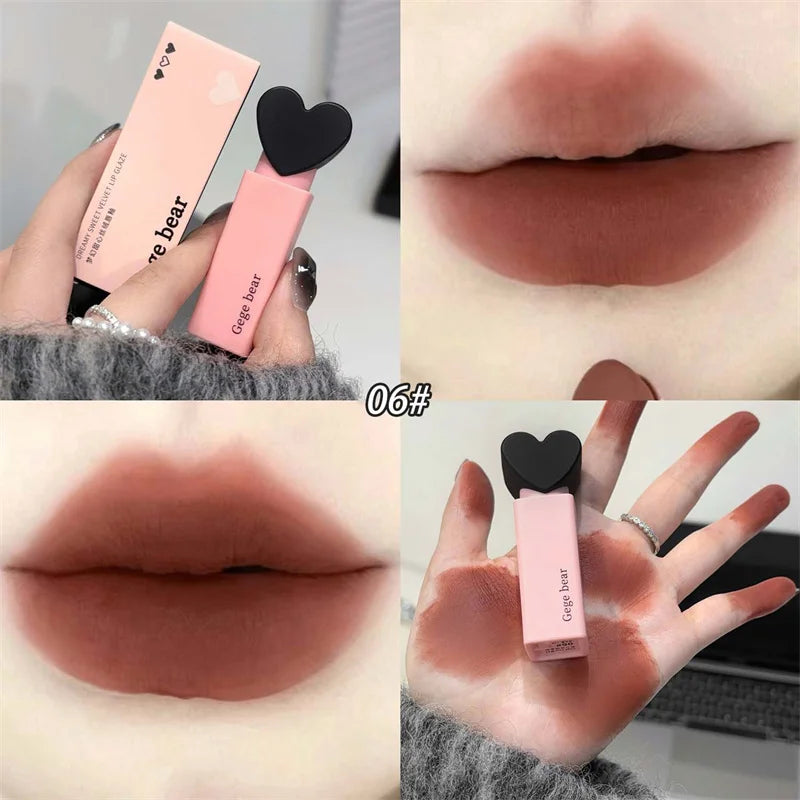 Dream Love Heart Lipstick Velvet Matte Lip Mud Clay Lip Gloss Liquid Lip Tint Cream Pigment Long Lasting Silky Lips Cosmetics