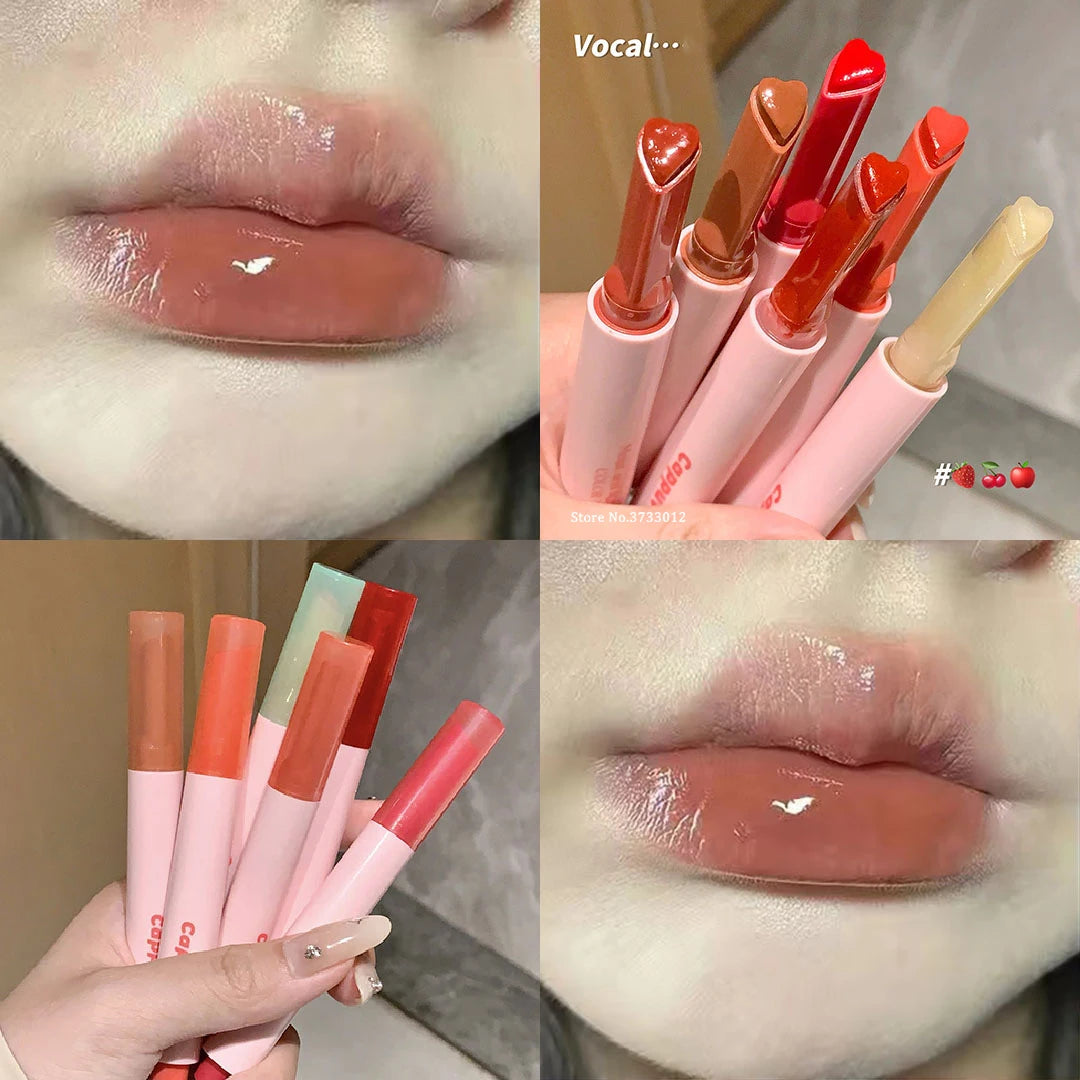 Rose Shimmer Heart Lipstick Pen Hydrating Jelly Solid Lip Gloss Tinted Mirror Water Gloss Pink Pomelo Color Lip Balm Cosmetics