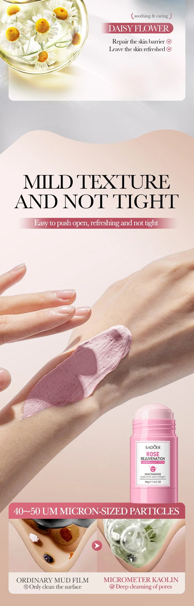 SADOER Rose Face Masks Stick Clay Mask Shrink Pores Deep Blackhead Remover Facial Cleansing Moisturizing