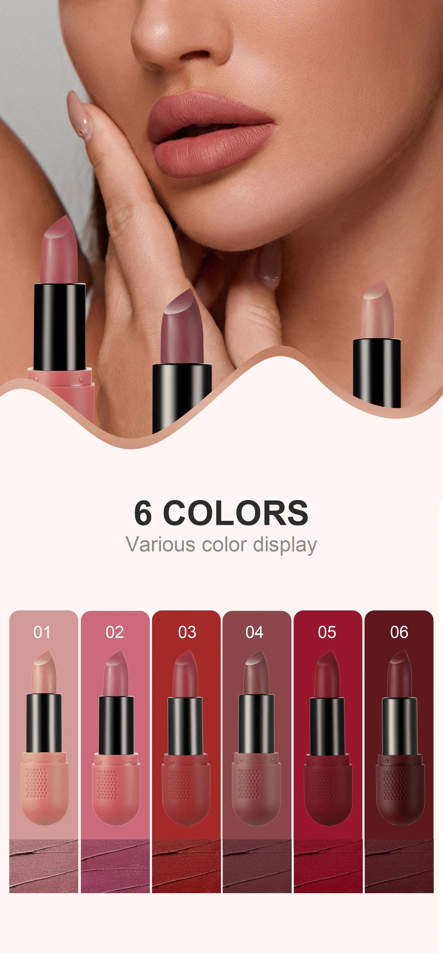 Matte Lipstick Set 6 Colors Velvet Texture Long Lasting Non Drying Lip Makeup Women Gift Box