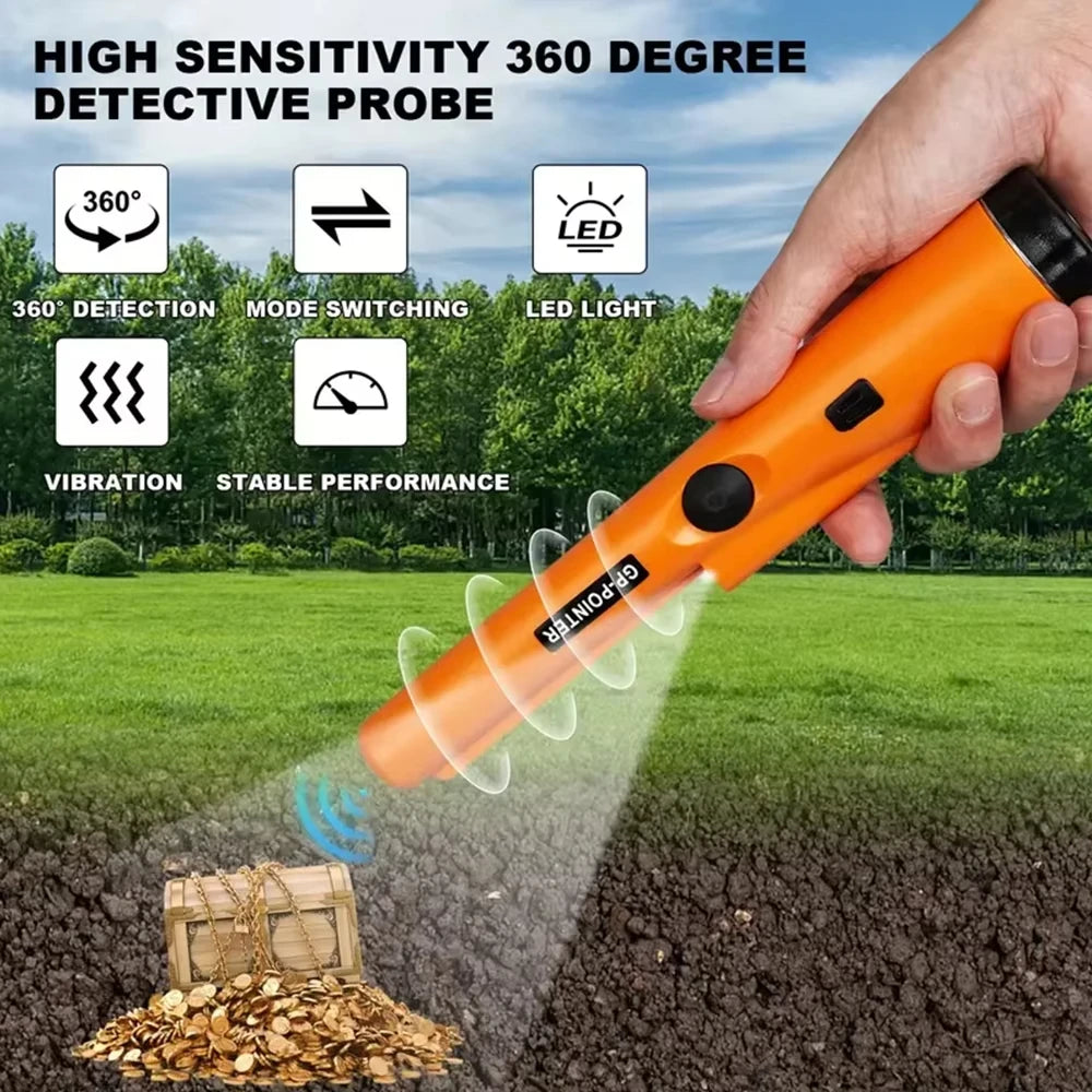 Professional Metal Detector Pointer Pinpoint Waterproof Handheld Metal Detector for Metal Coin Gold 360° Pinpoint Tip Side-scan