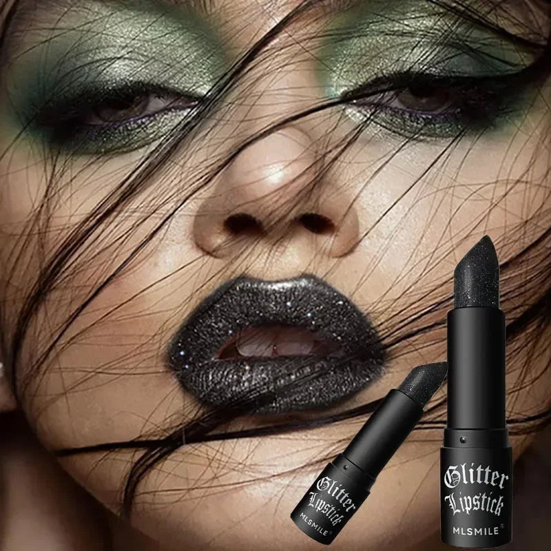 MLSMILE Multi-Color Non-stick Cup Matte Lipstick Lasting Easy Color Black Diamond Lipstick Shimmer Lip Gloss Dark Halloween Look