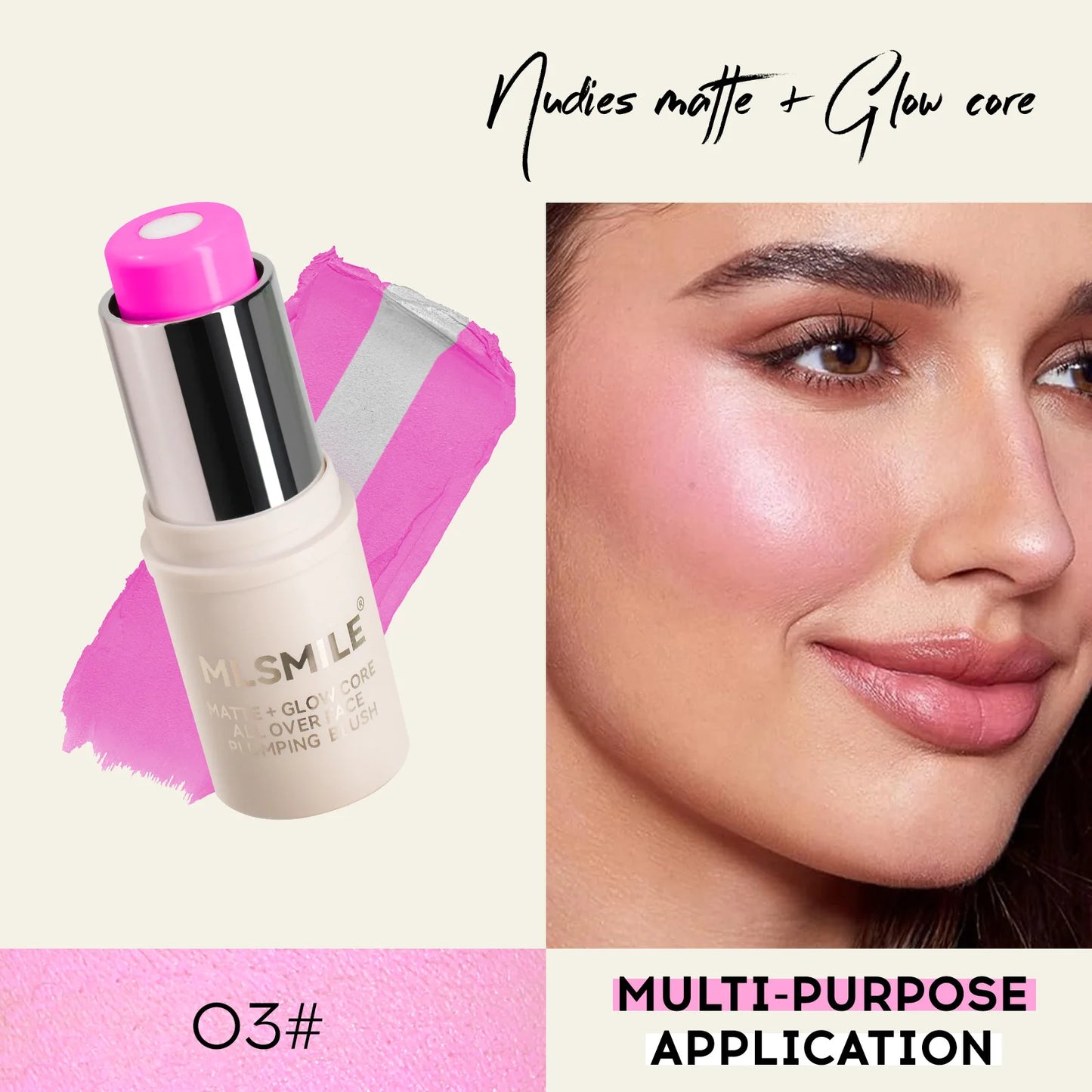 Multi-Tone Creamy Blush Stick Makeup Long-Lasting Waterproof Simple High-End Lip Cheek Tint High Pigment Hydrating Pink Blusher