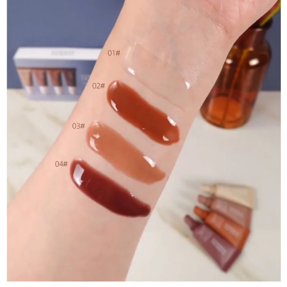 4-Color Long-Lasting Lip Gloss Set Liquid Matte Lipstick Lip Gloss Non-Stick Cup Waterproof Korean Cosmetics Women's Cosmetics