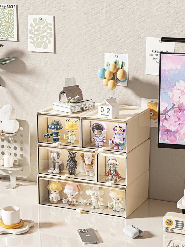 Storage Box with Drawers – Desktop Organizer, Display Case for Collectibles, Office Storage ContainerCustomizable Combination