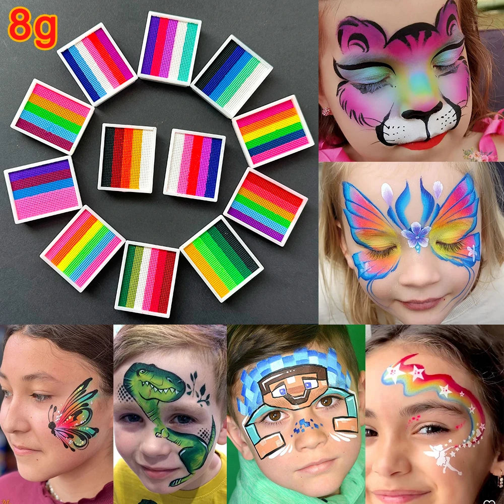 2pcs Rainbow Face & Body Paint,8g Split Cake Non-Toxic Paint Makeup Palette-Vibrant Mixed Colors For Festivals,Butterfly Makeup