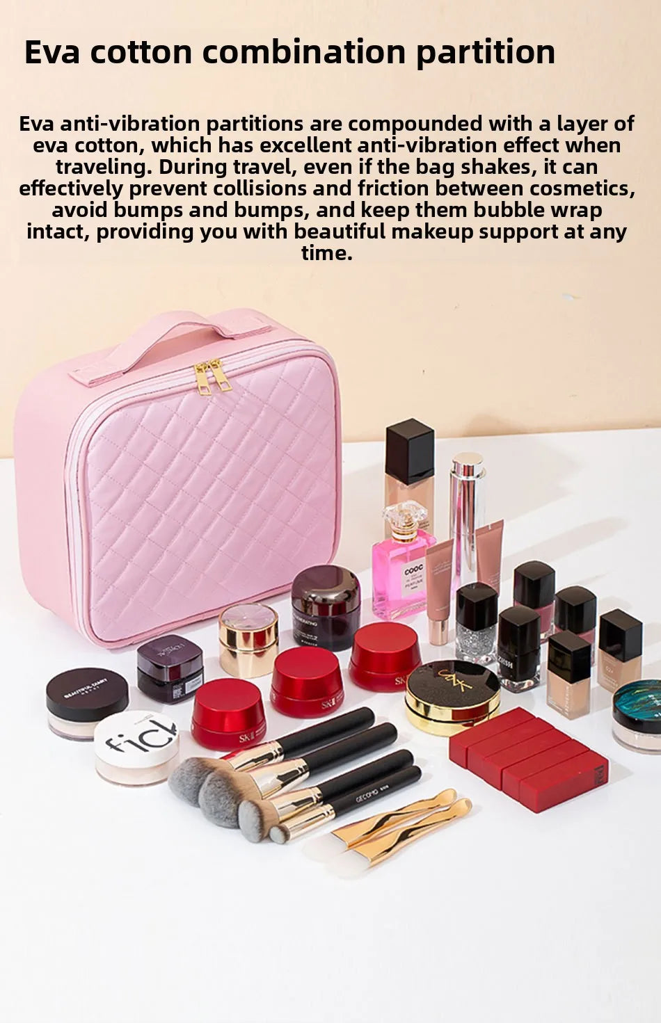 Premium LED Travel Cosmetic Bag with Mirror Women's Portable Large Capacity Makeup Brush Case Portable Partition Beauty Bag